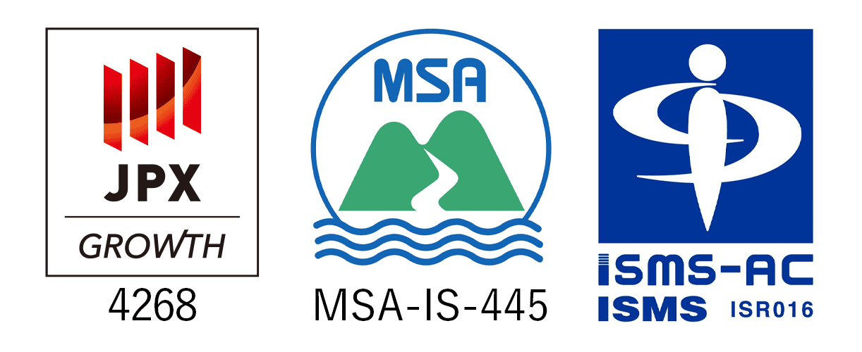 東証マザーズ上場 4268、MSA-IS-445、ISMS認定マーク